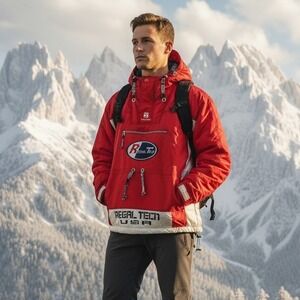 VTG RARE Regal Tech Mens Red White Hooded Waterproof Anorak Ski Jacket XXL‎ NEW